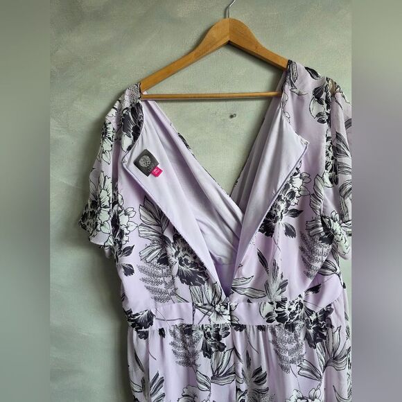 Vince Camuto Purple Sheath Faux Wrap Hi Low Hem Plus Size 18W Lined Floral - Picture 8 of 8